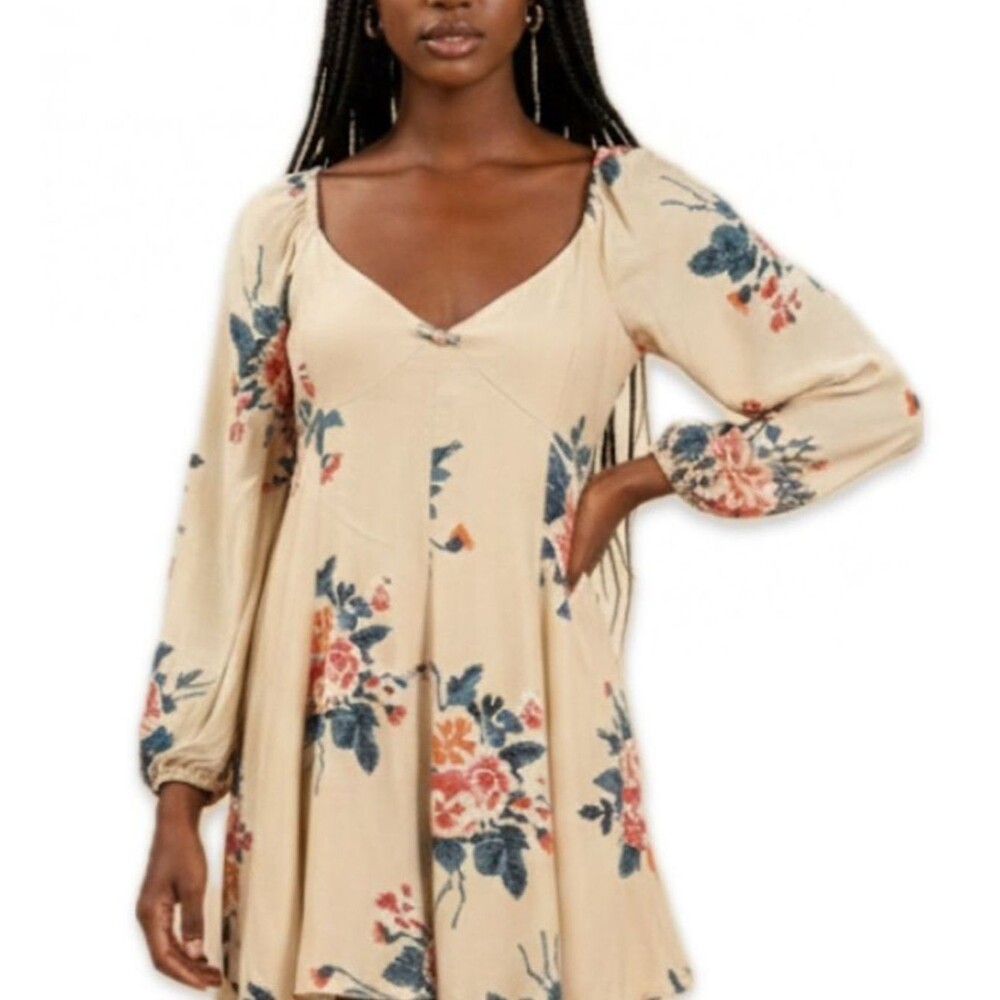 Free People Francesca Mini Dress Cream Floral | Babydoll Fit-and-Flare Dress - Picture 3 of 6